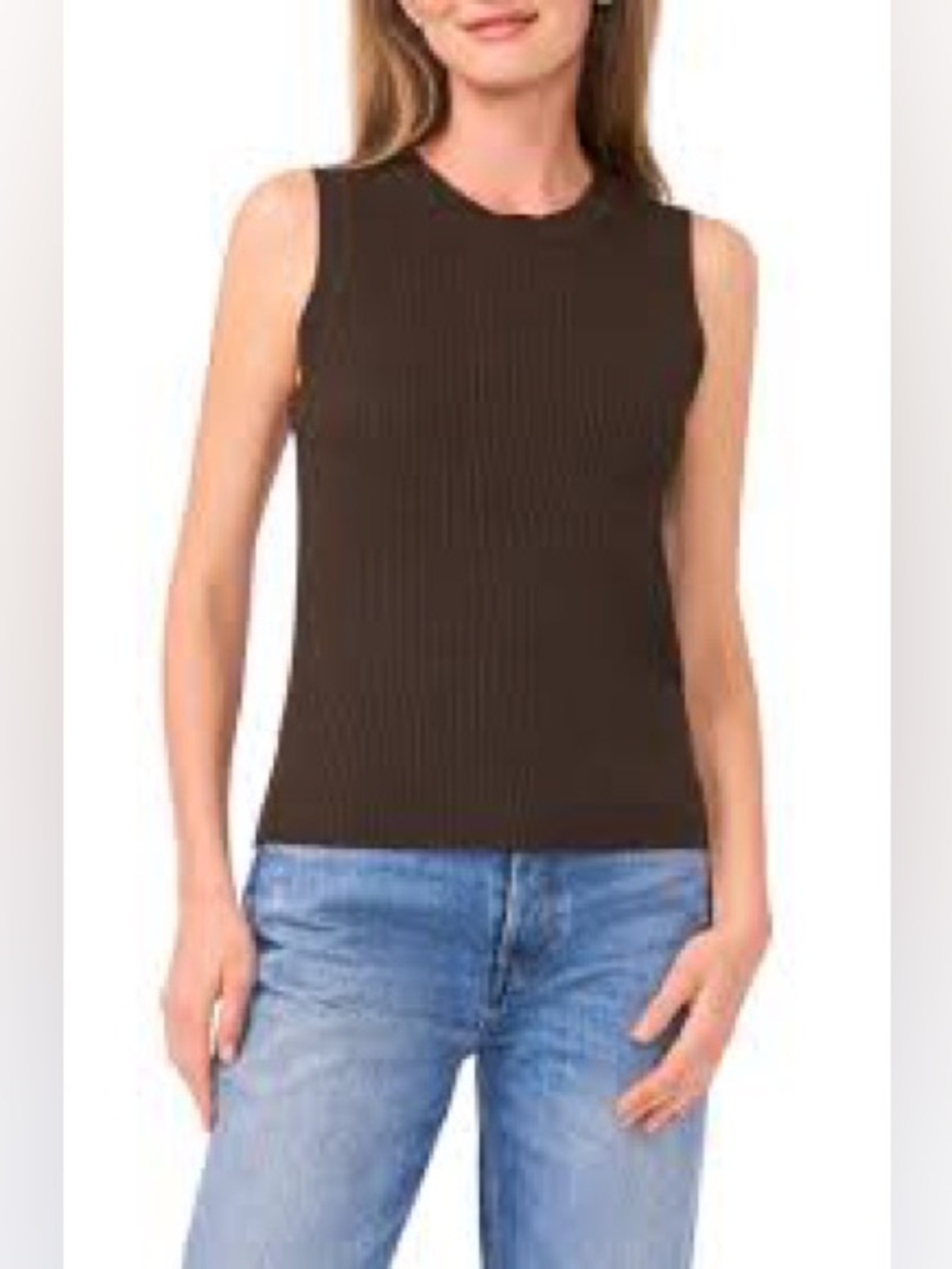 NWT 1 State Brown Sleeveless Rib Knit Sweater Tank Top Women’s Large
